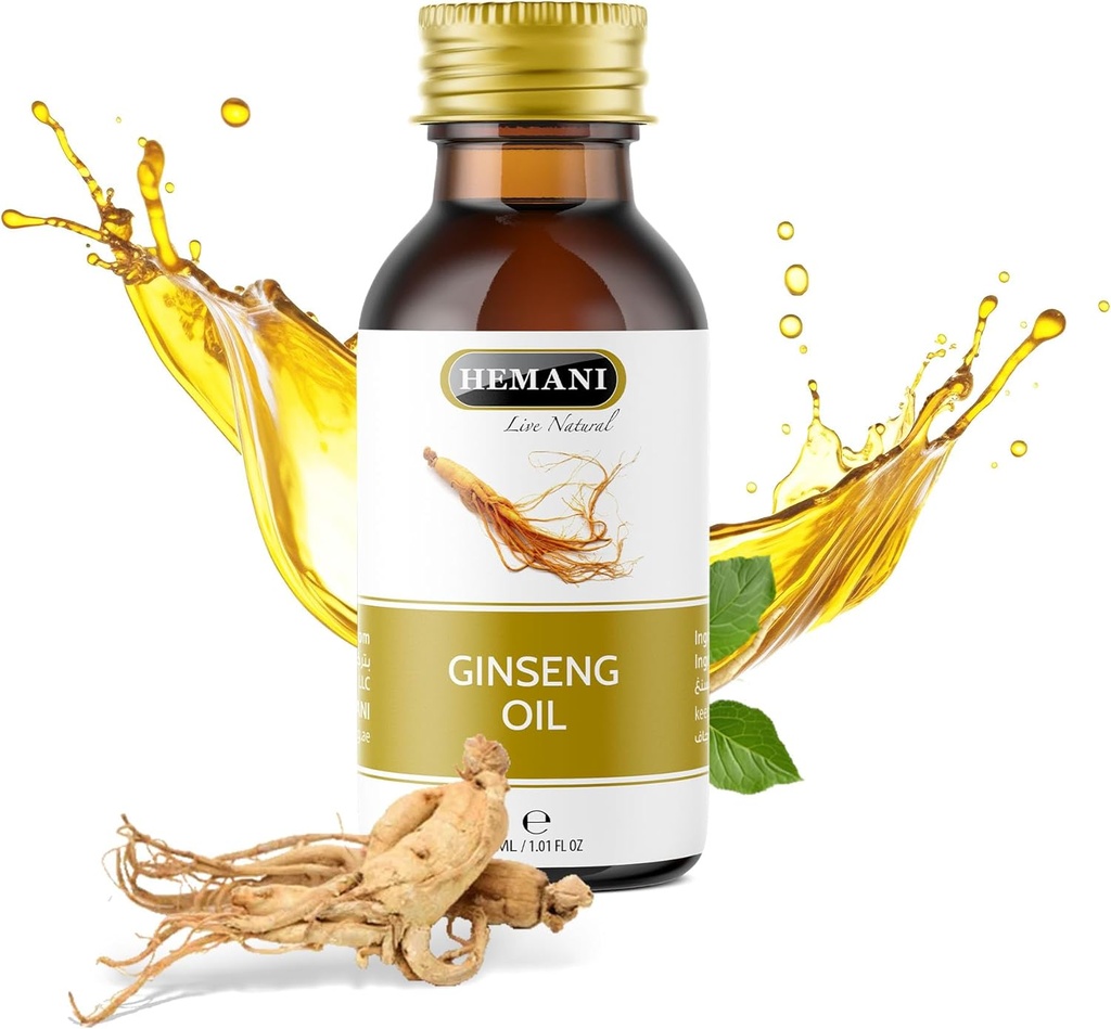 Hemani Ginseng Oil 30ml, Aceite de Ginseng, 100% Natural Herbal Ginseng Seerum hiukset ja ihonhoito, Premium Ginseng Oil ravitseva ja elvyttävä hiukset ja iho