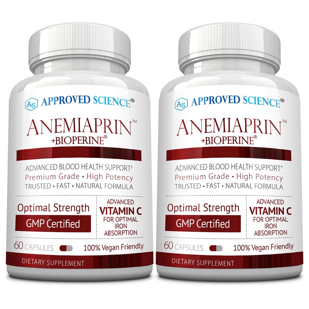 Godkänd vetenskap Anemiaprin - Absorbable Iron, vitamin C - Gentle On Stomach - 120 kapslar - 2 månaders leverans - Non-GMO, Vegan