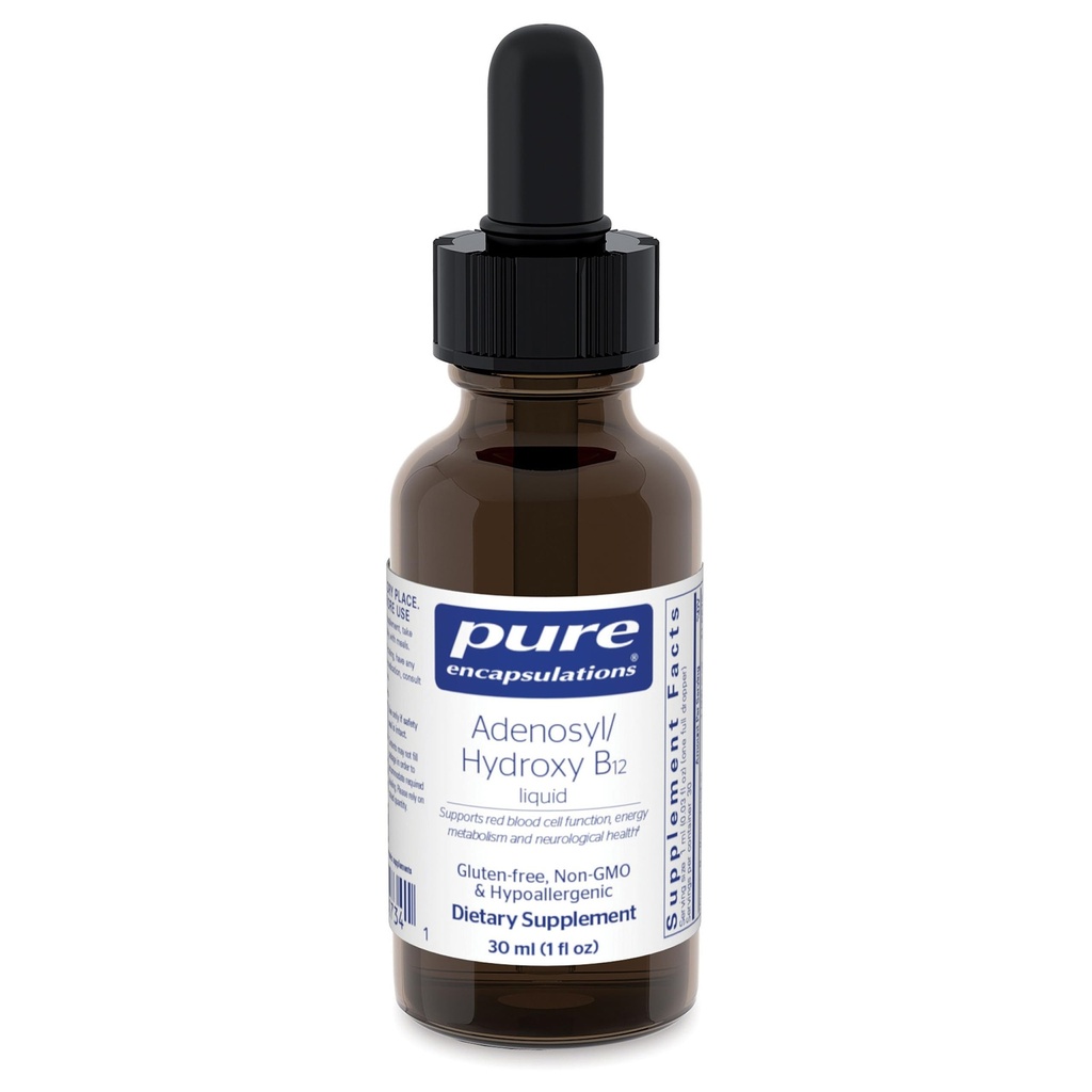 Adenosyyli/hydroksi B12 Liquid 30 ml - tukee energian aineenvaihduntaa ja neurologista terveyttä* - aivojen tuki* - Gluteeniton - Vegaani - 1 Fl Oz
