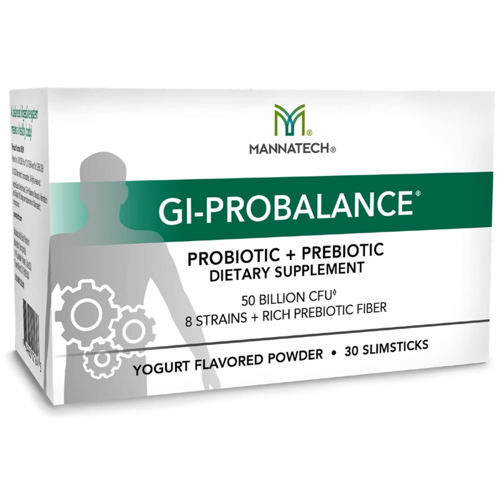 Mannatech Prebiotics and Probiotics, 30 Slimsticks, Yogurt Flavor, GI-ProBalance w/MannaBiotic Blend, Pre and Probiotics Powder for Gut Health, w/8 Strains, Rich Prebiotic Fiber & 50 Billion CFU