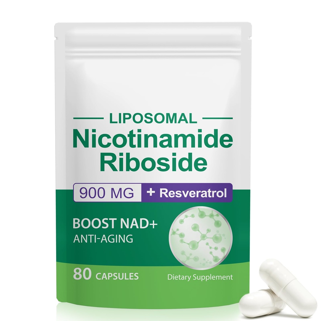 NAD-lisäaine, NAD+ Nikotinamidi Ribosidi Resveratrol 900 mg, terveellisen solutoiminnan ravintolisä, NAD+ Polttoaineet Solun puolustus ja kvalivatit Anti-Aging Genes 80 kapselit
