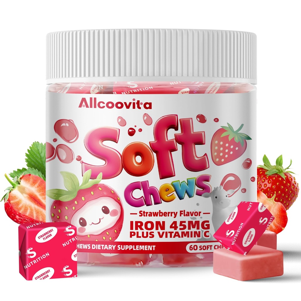 Iron Soft Chews Supplement C-vitamiinin ... Mansikkamakuinen... Gluteeniton... Rautalisä naisille Miehet ja lapset... 60 Count.. 2 kuukausi tarjonta