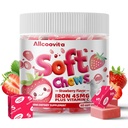 Iron Soft Chews Supplement med C-vitamin | Strawberry smaksatt | Glutenfri | Järntillskott för kvinnor män och barn | 60 greve | 2 månaders leverans