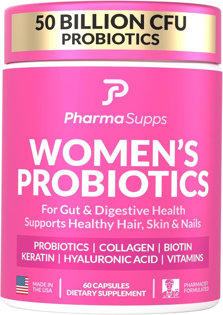 Advanced Women's Probiotics for Gut Health with Hair, Skin, & Nails Vitamiins Support - 50 miljardia PMY w/Collagen, Biotin & Keratin - Probiotic Supplement for Digestive Health & Bloating Relief.