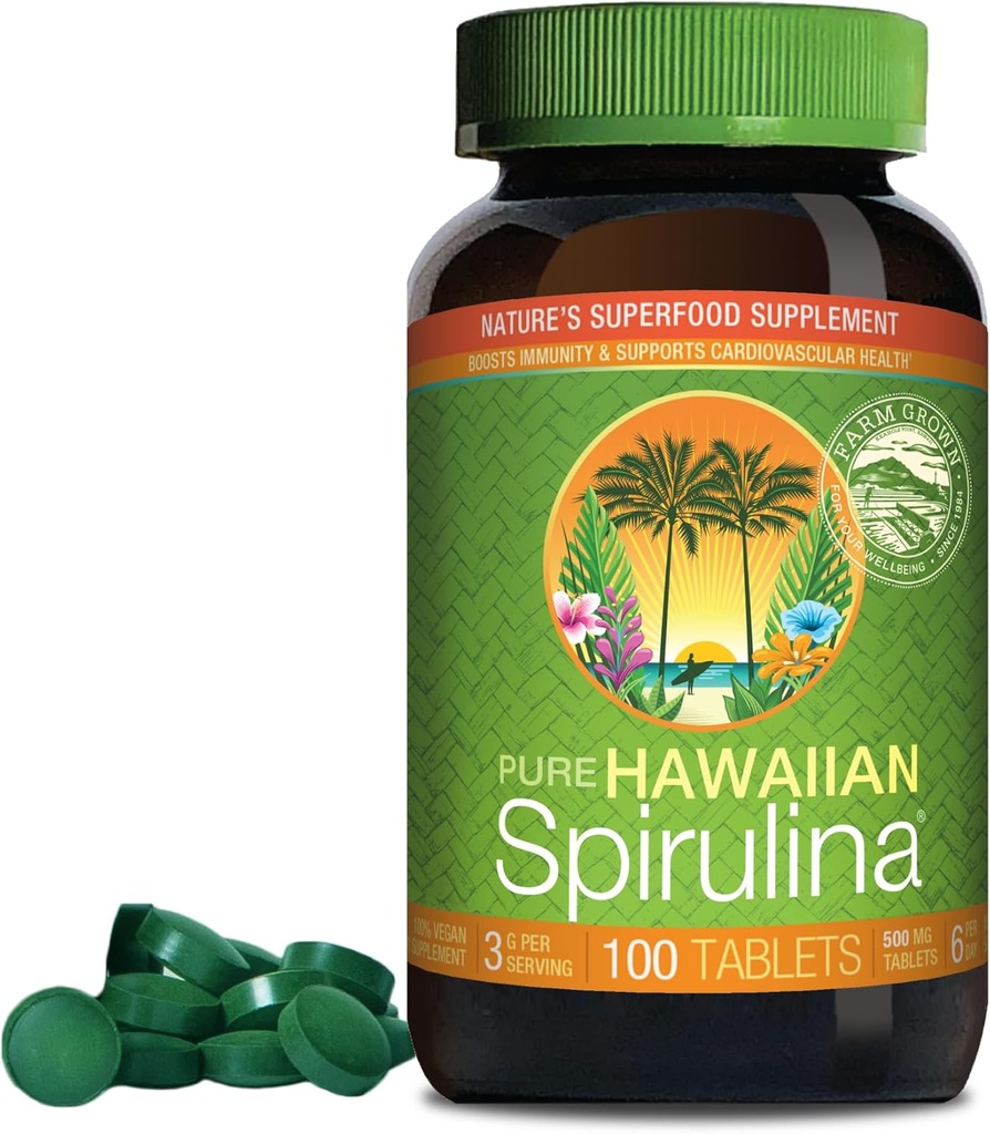 Nutrex Havaiji, Pure Hawaiian Spirulina 500 mg, Vegan, tukee immuunijärjestelmää, sydän, solut ja energia, 100 tablettia