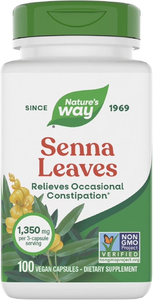 Nature's Way Senna Leaves, Relieves satunnainen ummetus*, 1350 mg per 3- Capsule Serving, ei-GMO-projekti todennettu, 100 kapselia (pakataan toukokuussa Vary)