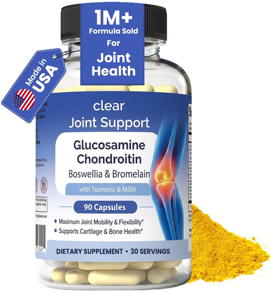 Glukosamin Chondroitin MSM med gurkmeja & Boswellia 90 kapslar | 8-i-1 Joint Support Supplement för flexibilitet och rörlighet | Gemensamt tillskott för män och kvinnor - Support Back, Knee, Hips & Joints