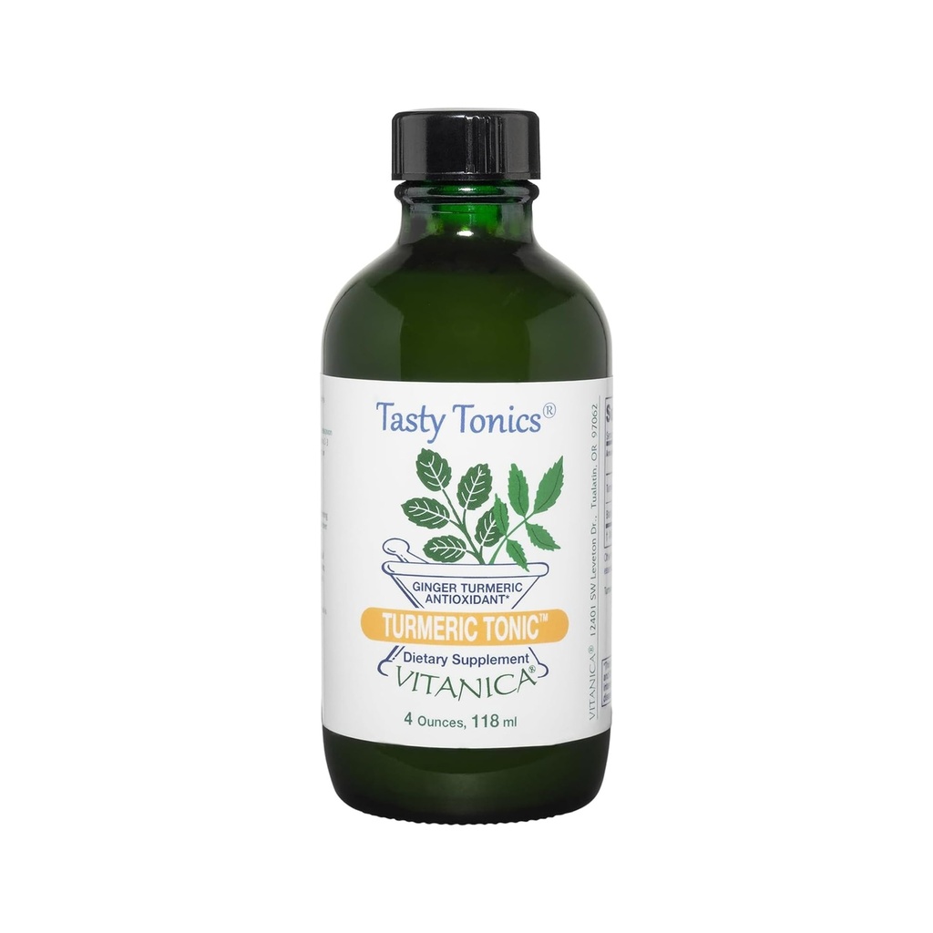 Vitanica, Turmeric Tonic, ei-GMO:n nestekurkumaiinilisä 1000 mg, mustapippuri ja inkivääri, antioksidantti, vegan, gluteeniton, 4 Ounce