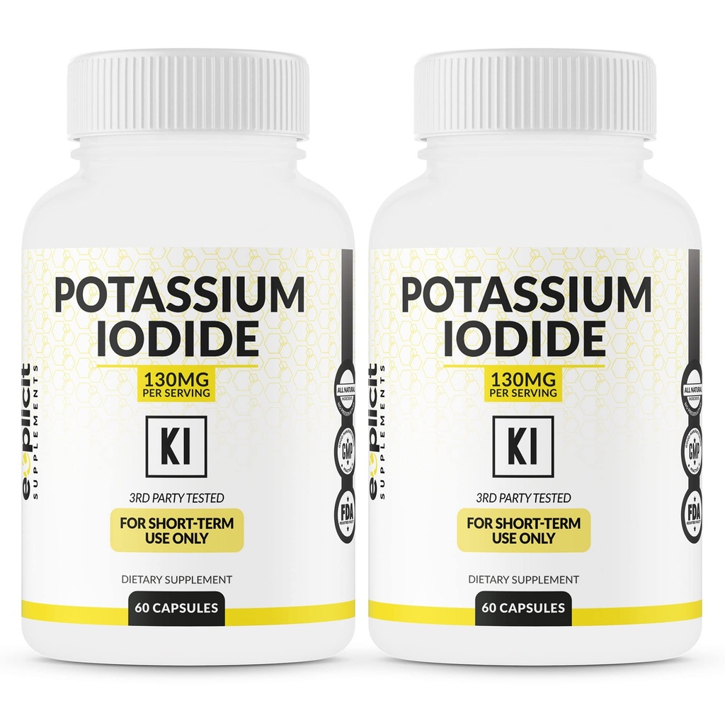 (2 pakkaus) Kaliumjodikapselit 130 mg annos - 60 tarjoilut - Kilpirauhasen tuki ja puolustus - KI Kaliumjodi Kilpirauhastuki vitamiinit