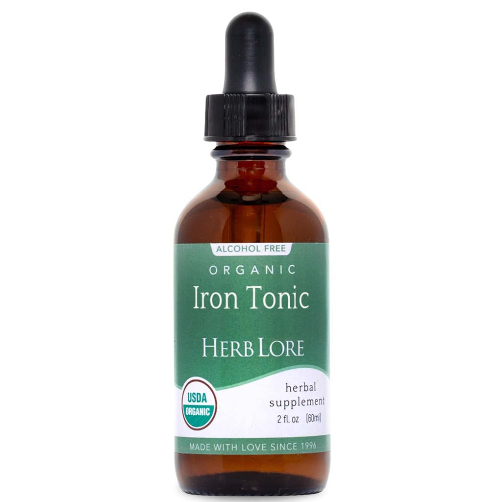 Herb Lore Iron Tonic - Organic Liquid Iron Drops Supplement för barn & kvinnor - Baby, Spädbarn & Barnvänlig - Växtbaserad, Vegan, Gentle, Non Constipating Herbal Tincture (2 fl oz)