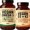 Vegan Omega 3 180 Softgels & Vegan Vitamin D3 + K2 Supplement Bundle - Plantbaserade DHA & EPA Fatty Acids, 4000 IE Vitamin D3 och 100mcg Vitamin K2 som Mk7 - Tapioca Softgels