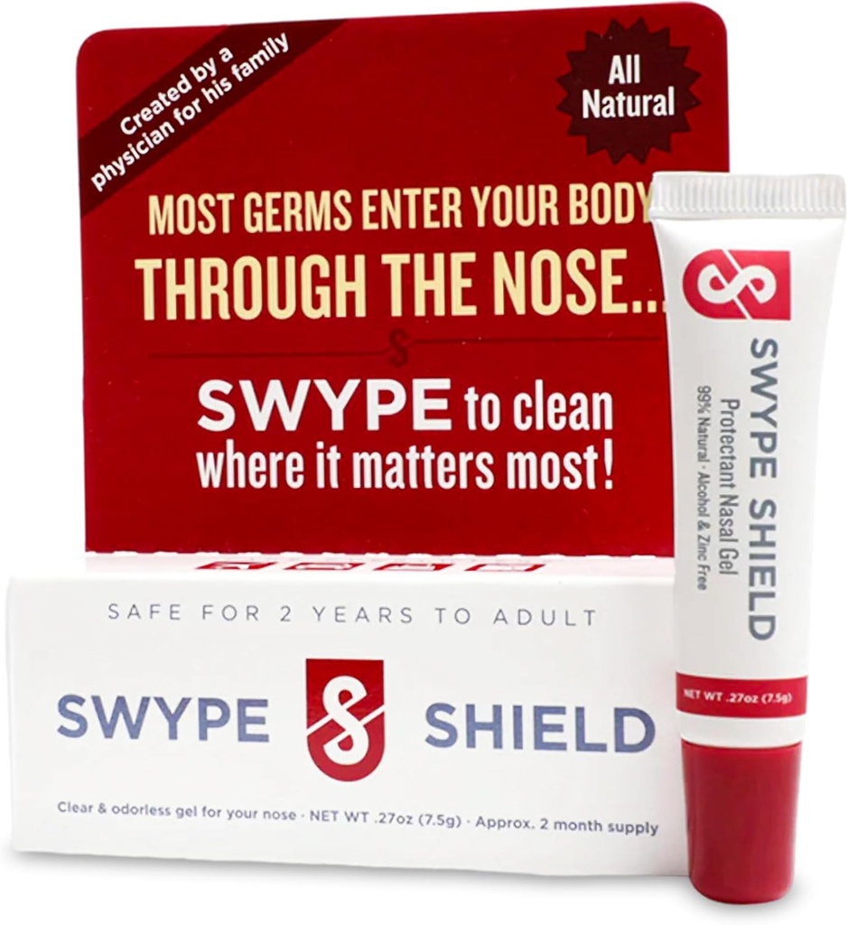 Swype Shield Airborne Particle ja Allergen Blocker Nasal Gel - Drug-Free, Pollen Allergia Kärsijät, Lentokone Matkustaa - (tuoksumaton) Yli 180 Sovellukset Per Tube (0,27 oz, 7.5g pakkaus 1)