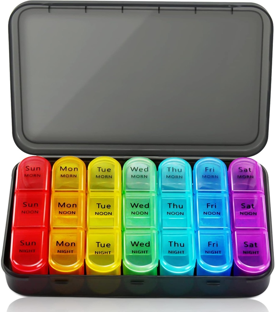 Viikoittain pilleri Organizer 3 Kertaa päivässä, 7 päivän pilleri laatikko Suuret Osastot Kosteus-Proof pilleri tapauksessa, Päivittäinen Kannettava matka aamupäivä Iltapäivä Pilleri Container, kala öljyt, vitamiinit, lisäravinteet