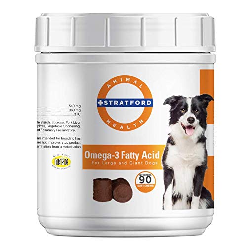 Stratford Pharmaceuticals EZ Chew Omega 3 Fatty Acid Soft Chew Max Strength - Dog Omega 3 täydennysosa - Soft Chew herkut Fish Oil koirille - suuri ja jättiläinen koirat - 90 pehmeä Chews