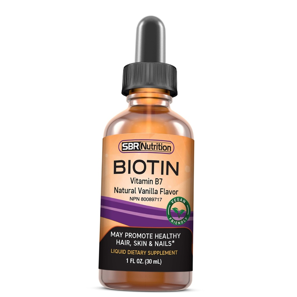 SBR Nutrition Biotin Liquid Drops, 5000mcg per Servering (60) 1.0Fl.oz (30ml) Vanilla