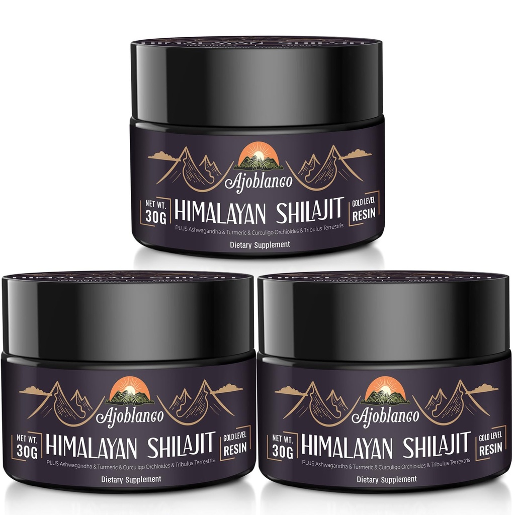 Ajoblanco 600mg Natural Himalayan Organic Shilajit Resin - Himalajan Gold Shilajit Resin Luomu Ayurvedic Blend korkean teho energian, vahvuuden ja immuniteetin, pakkaus 3