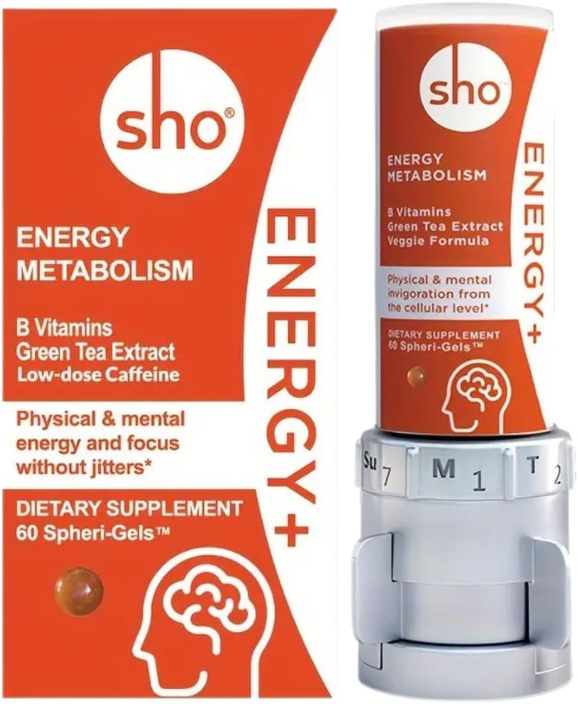 SHO Vegan Energy + Focus Supplement Kit - Matcha Green Tea Extract, Methylated B Complex, Vitamin B och Caffeine Natural Energy Booster utan krasch, Jitters för män och kvinnor - 60 Pills Refill Bottle