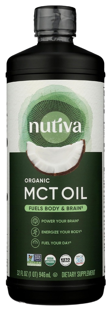 Nutiva Organic MCT Öljy, Makuton, 32 Oz, USDA Organic, ei-GMO, ei-BPA, Koko 30 Hyväksytty, Vegaani, Gluteeniton & Keto, 14g MCT per Tarjoilu & Neutral Flavor for Energy Boost to Coffee, Shakes ja salaatit