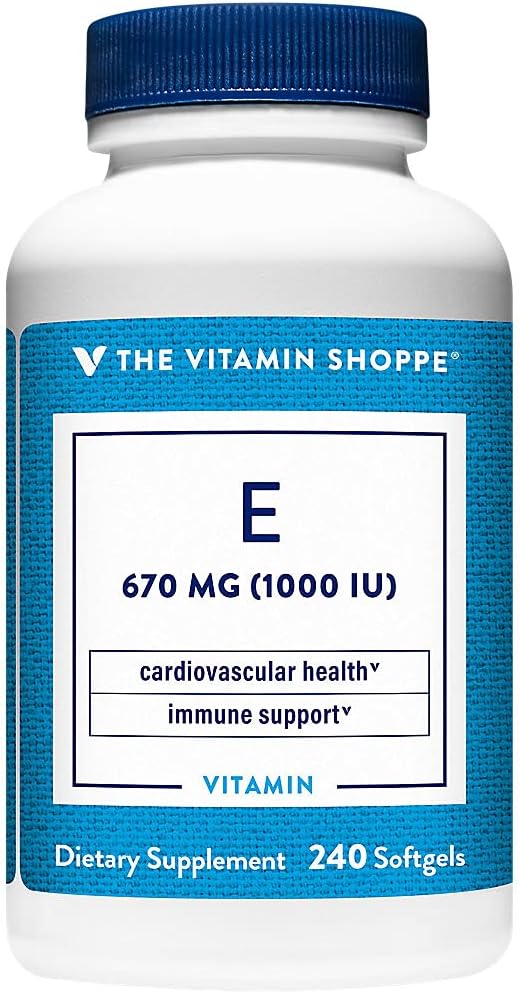 Vitamin Shoppe Vitamin E 1000IU - Naturlig källa, stöder hälsosamt kardiovaskulärt system, immun hälsa och ögonhälsa - en gång dagligen (240 Softgels)