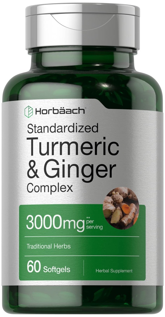 Horbäach Turmeric and Ginger Supplement 3000 mg ... 60 Softgel Kapselit... Turmeeric Curcumin Complex.