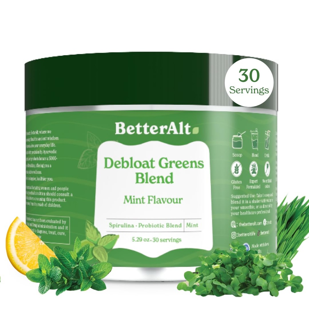 Bättre Alt Greens Powder, Detox & Debloat med 15 Super Greens Blend av Spirulina, Moringa Powder, Wheatgrass, Pre & Probiotika, Packad med antioxidanter, Mint Flavor, No Maltodextrin, 30 Servings