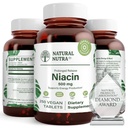 Natural Nutra Time-Release Slow Niacin 500mg (Vitamin B3), Tuki Terve Kolesteroli, Edistää Kardiovaskulaarisia terveyttä, edistää ihosoluja ja parantaa kognitiivista toimintaa, 250 vegaanista tablettia