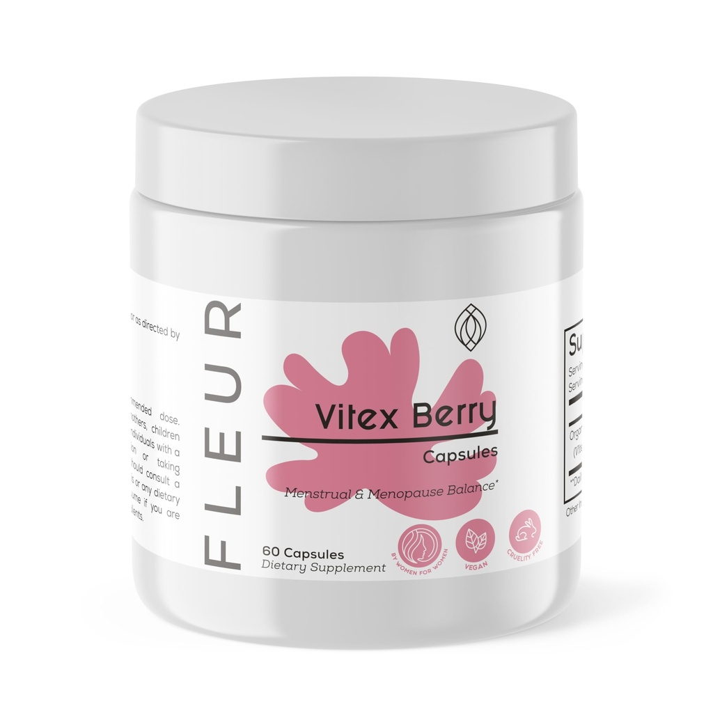 FLEUR Vitex kapselit, Vitex Chasteberry for Hormonitasapaino naisille, PCOS täydentää auttaa säilyttämään Progesterone taso kuukautiskierron tuki, hedelmällisyys & PMS tuki, 500mg, 60Ct