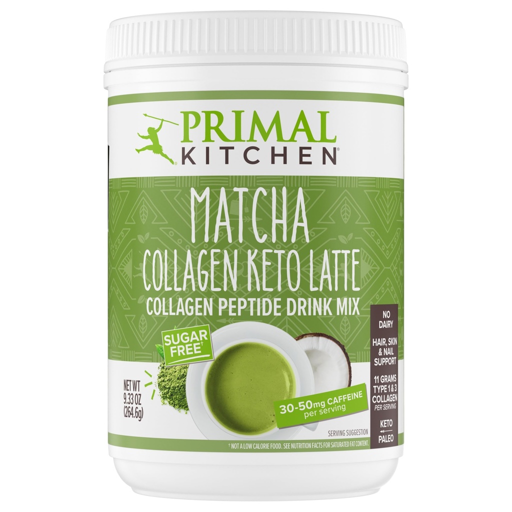 Primal Kitchen Matcha Collagen Keto Latte Powder, Sokeriton kollageeni Peptides, 9.33 Ounces
