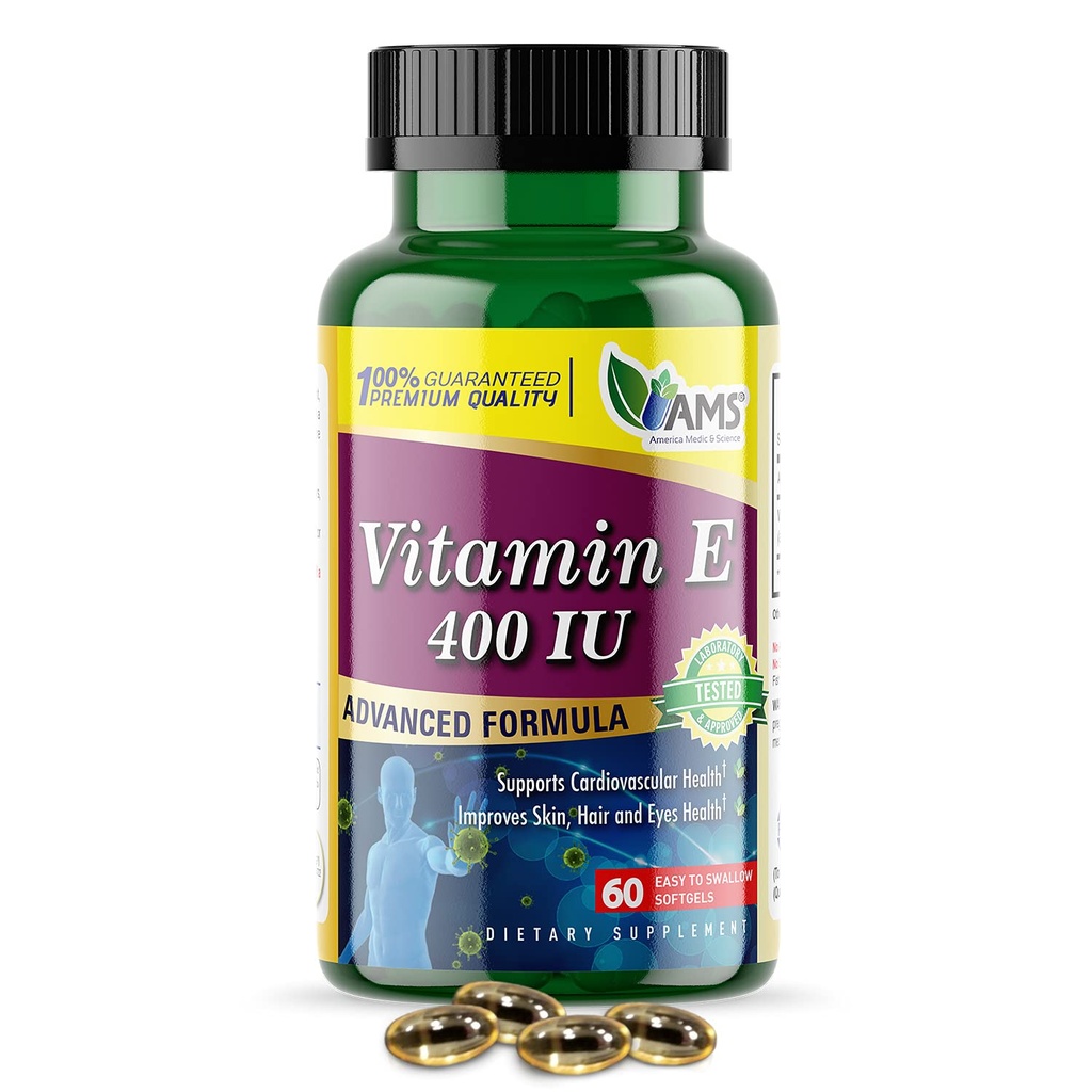 America Medic & Science Vitamiini E 400 IU (60 Softgels) Ravintolisä, joka tukee Heart Health, edistää terve iho, hiukset, silmät ja immuunijärjestelmä Dl-Alpha Tokoferyyli geelikapselit