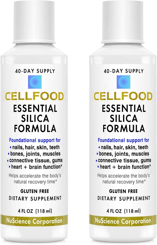 Cellfood Essential Silica Anti-Aging Formula, 4 fl oz, 2 Pack - Tukee Terveet luut, nivelet, hiukset, iho, kynnet, hampaat & Gums - Helppo imeä - Gluteeniton, tiaminaasi vapaa, ei-GMO - 80 päivän toimitus