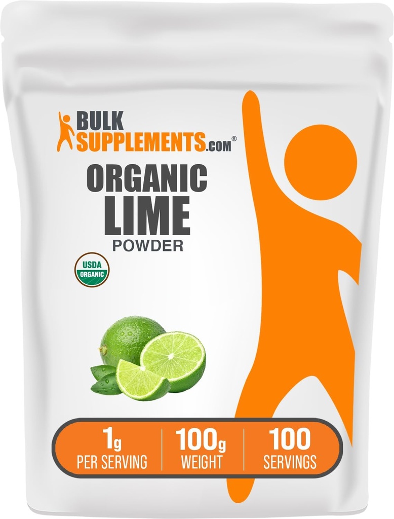 BulkSupplements.com Organic Lime Powder - Organic Lime Flavoring Powder, Source from Citrus Aurantifolia Fruit - Air kuivattu & Gluteeniton, 1 g per tarjoilu, 100g (3.5 oz) (Pakkaus 1)