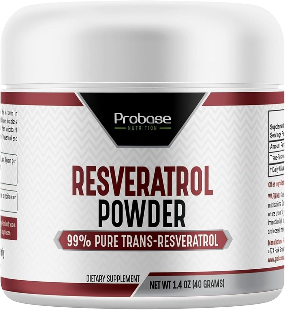 Probase Nutrition Trans Resveratrol Supplement, High Puhtaus Resveratrol Powder for Age Support, 40-päivän tarjonta, 40 grammaa