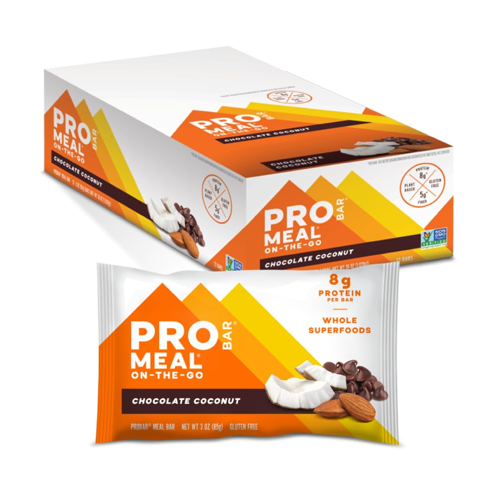 PROBAR - Meal Bar, Chocolate Coconut, ei-muuntogeeniset, Gluteenittomat, Terveet, Kasvipohjaiset, Koko elintarvikkeiden ainesosat, Natural Energy (12 kreivi)