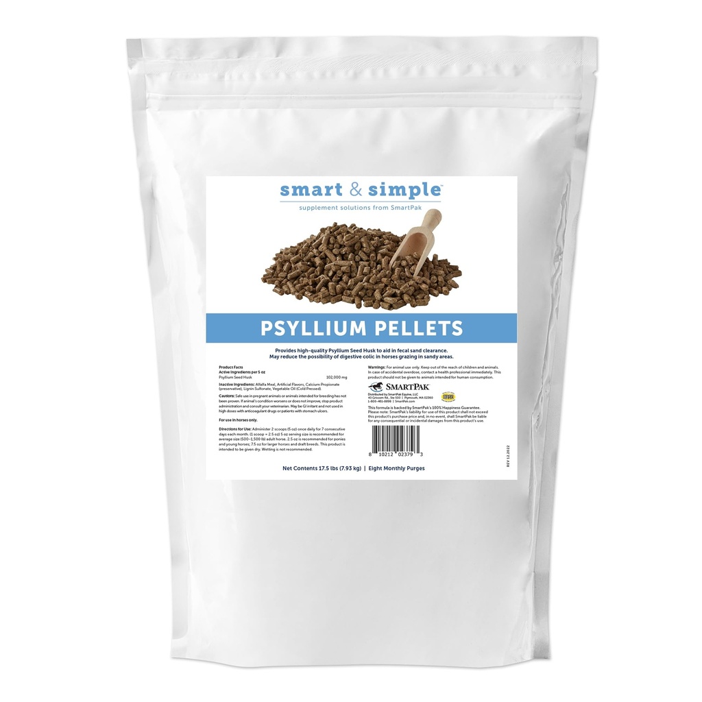Smart & Simple Psyllium Pellets för hästar | Psyllium Husk Fiber Supplement för Equine Digestive Wellness Support | Apple-Banana Flavored | 8 Månatliga Purges | 17,5 lb Bag