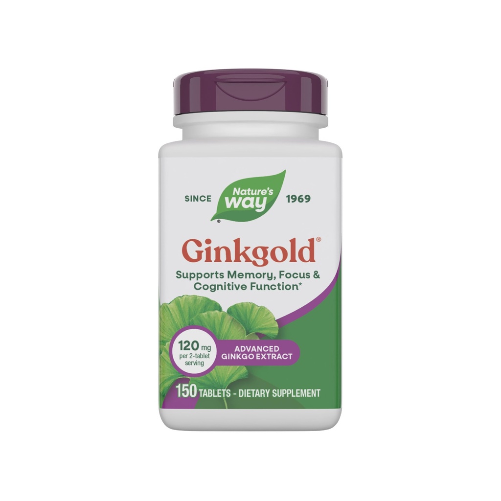 Nature's Way Ginkgold Advanced Ginkgo Extract, tukee muistia, Focus & Cognitive Function*, Ginkgo Biloba Extract, 150 tablettia (Pakkaus toukokuussa Vary)