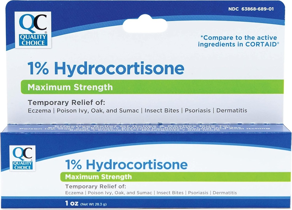 Quality Choice 1% Hydrokortisoni Cream Maksimi vahvuus 1 Oz (Vertaa CORTAID Max Vahvuus) (Pack of 1)