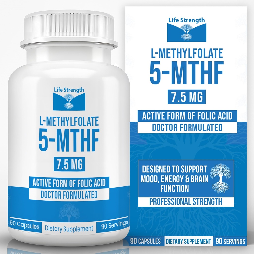L-Methylfolate 7.5 MG, Optimized & Highly Bioactive Methyl Folate, 5-MTHF Supplement för humör och immunstöd, naturlig kosttillskott för energi, icke-GMO & Gluten-Free, 90 kapslar