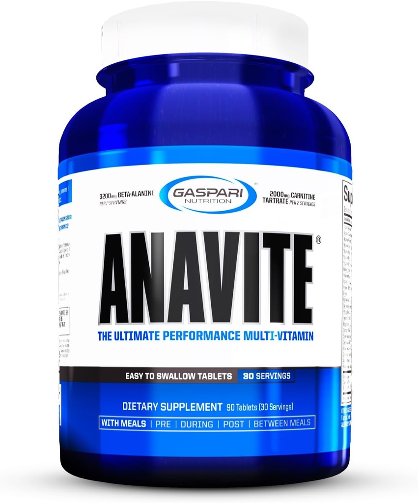 Gaspari Nutrition Anavite, Sport Multi-Vitamin med Aminosyror, Beta-Alanin och L-Carnitine, Förbättrad prestanda och återhämtning (ny mindre storlek, 30 portioner)