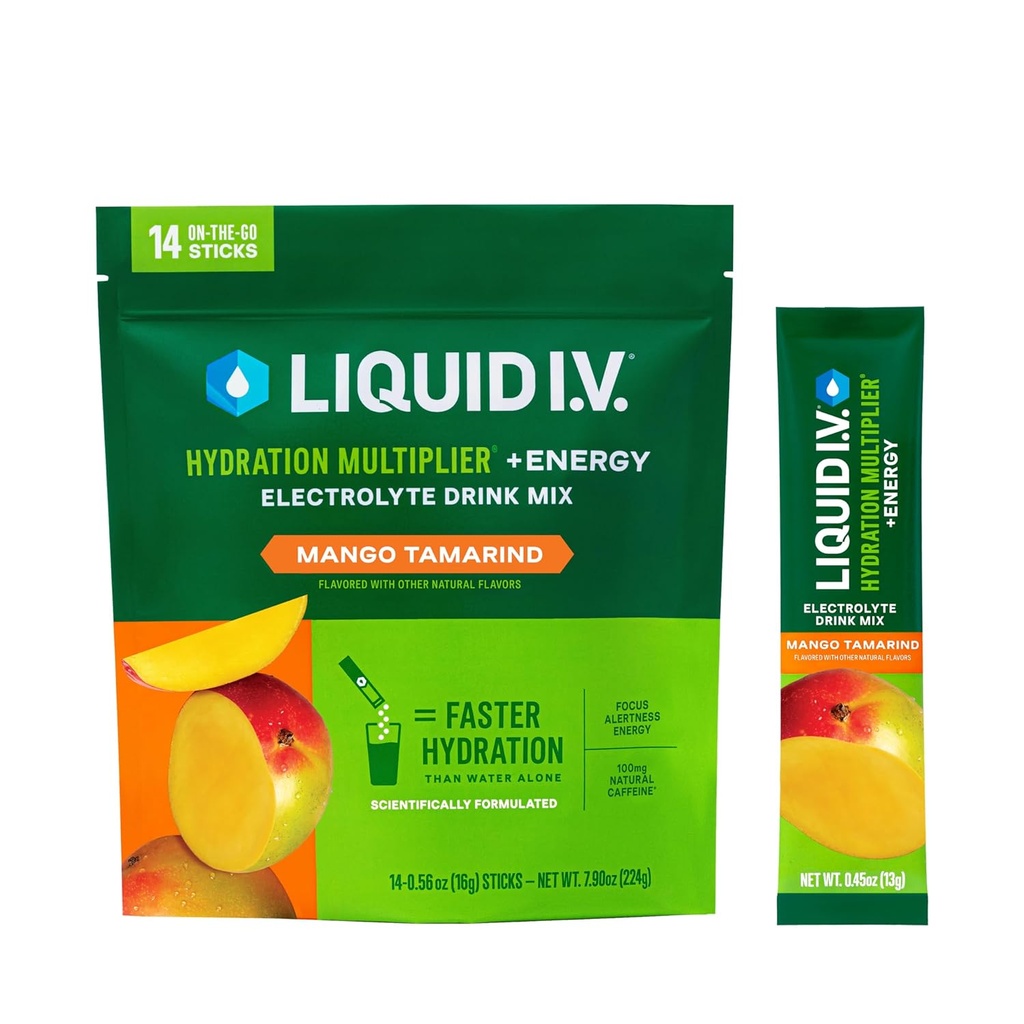 Liquid I.V.® Hydration Multiplier® +Energy - Mango Tamarind - Hydration Powder Packets ... Electrolyte Powder Drink Mix ...