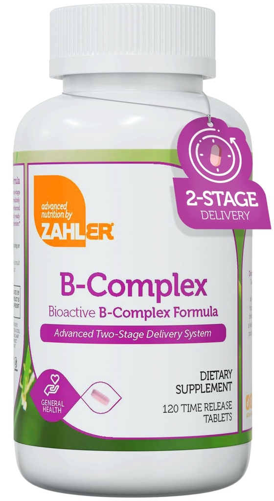 Zahler B-Complex Vitamins för kvinnor och män - Vitamin B Complex - B Vitamins Complex med B1 B2 B3 B5 B6 B9 B12 - Avancerat 2-stegsleveranssystem - Gluten Free Kosher Non-GMO VIT B (120 tabletter)