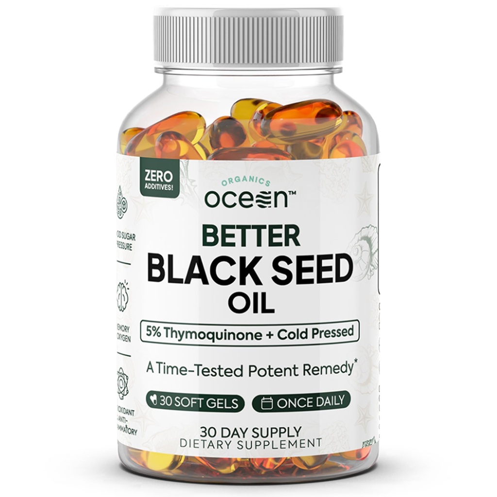 Organics Ocean Better Black Seed Oil Cold Pressed - Pure Nigella Sativa Oil for Immuun Support - 5% Thymokinoni - Tuki muisti, elinkyky, ja soluterveyden