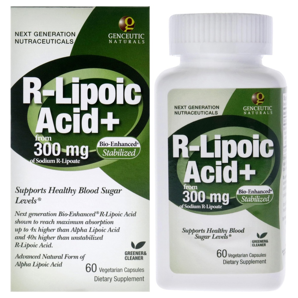 Genceutic Naturals R-Lipoic Acid Dietary Supplement | Vegetarian | Vegan | Gluten Free | Non GMO | 300mg (60 kapslar) | Enkel greve