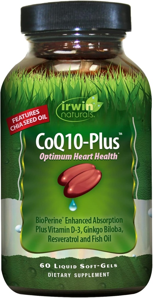 Irwin Naturals CoQ10-Plus Optimum Heart Health, Förbättrad Absorption med Chia Seed Oil, 60 Liquid Soft-Gels