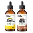 Luonnonmukainen ja orgaaninen Maca Ashwagandha Tincture 4 fl oz & Lion's Mane Tincture 4 fl oz