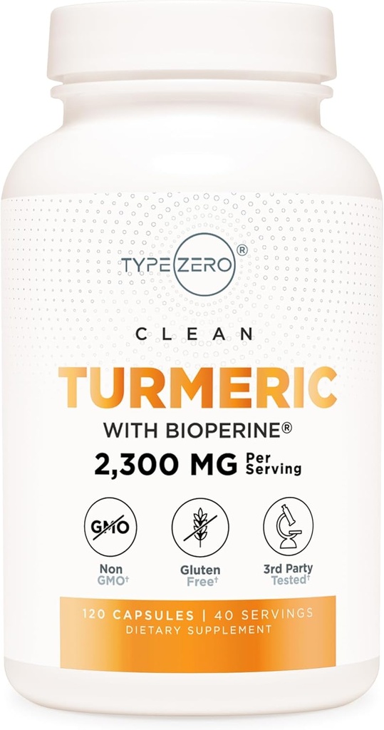 Tyyppi Zero Turmeric Bioperine (120 kapselia) (2300 mg per palvelin) - GMO vapaa, gluteeniton, 3. osapuoli testattu