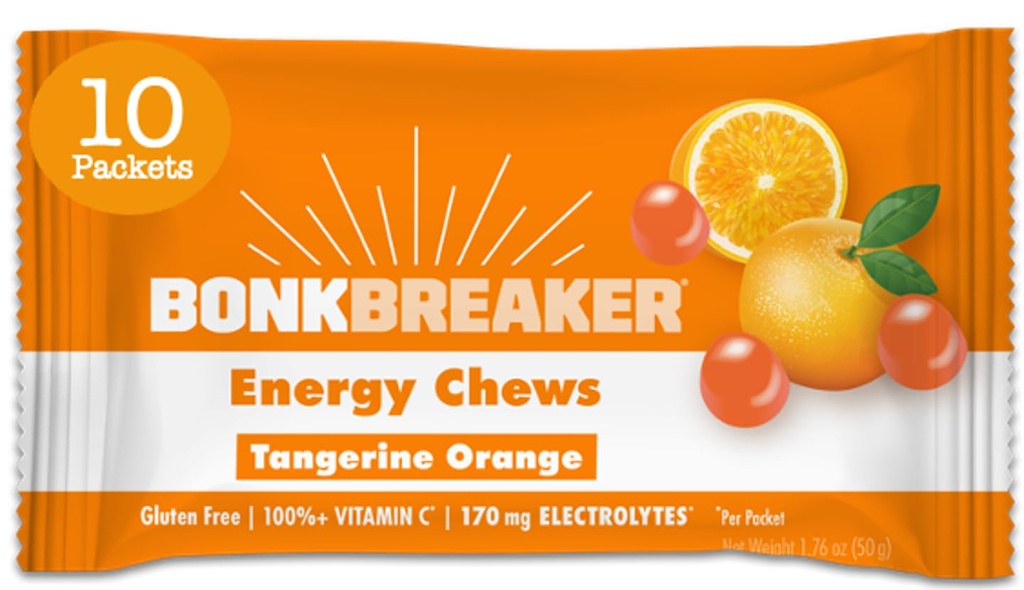 Bonk Breaker Energy Chews, Dairy-Free, Gluten-Free Ingredienser för att ge snabb energi och fokus, 1 låda med 10 paket, Tangerine Orange