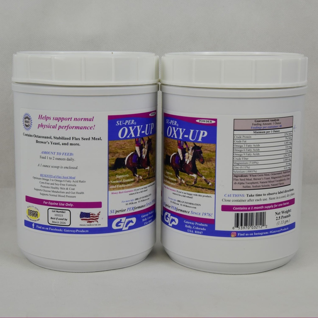 SU-PER Oxy-Up Performance Horse Supplement - Tukee normaalia kestävyyttä ja kestävyyttä - Wheat Germ Extract, B-Complex vitamiineja, magnesium - 2,5 punta, (2 pakkaus)