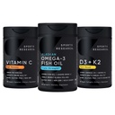 Sportforskning 1250 mg Omega 3 Burpless Fish Oil - Wild Alaskan Pollock - (90 greve), High Potency Vegan Vitamin C 1000mg (240 greve) + Vegan 5000iu Vitamin D med 100mcg Mk7 Vitamin K (60 greve)