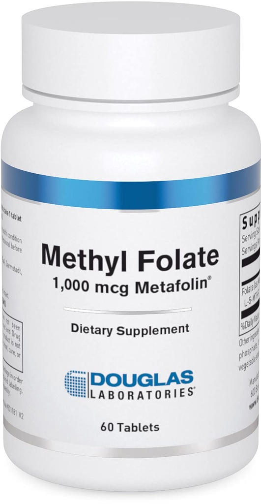 Douglas Laboratories Metyylifolaatti L-5-MTHF - 1000 mikrog Metafolin - B-vitamiini Folaatti - tukee homokysteiinin aineenvaihduntaa & sikiön kehitystä* - Ei-GMO - 60 tablettia