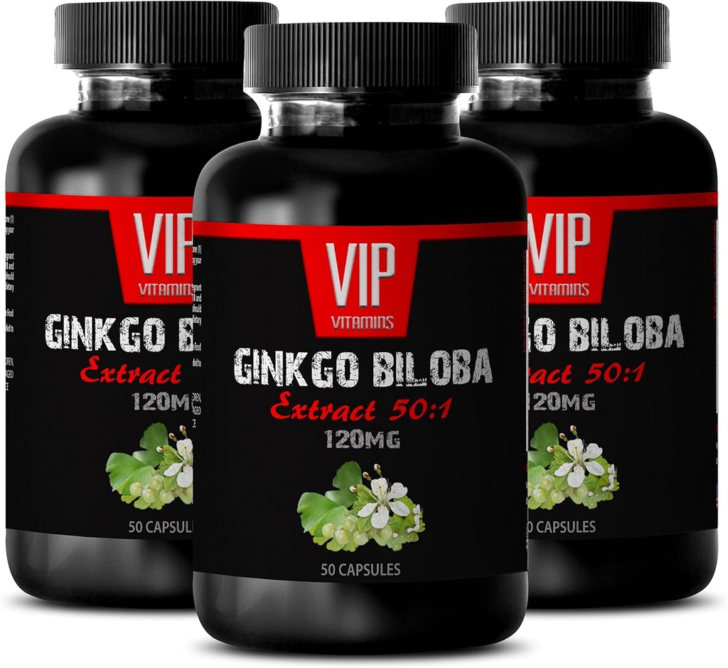 VIP VITAMINS Ginkgo biloba Teens - Ginkgo Biloba Leaf 120mg - Terve aivojen toiminta (3 pullot - 150 kapselia)